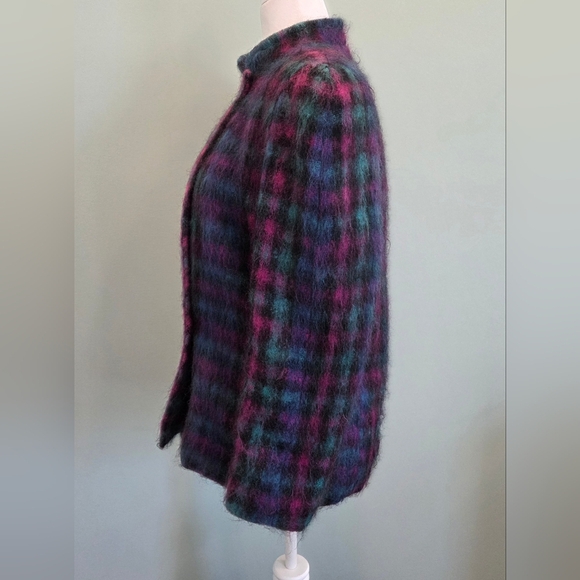 Lombardi Mohair Wool Coat Rainbow Plaid Vintage 80s Size 10 Made In USA - Picture 9 of 14